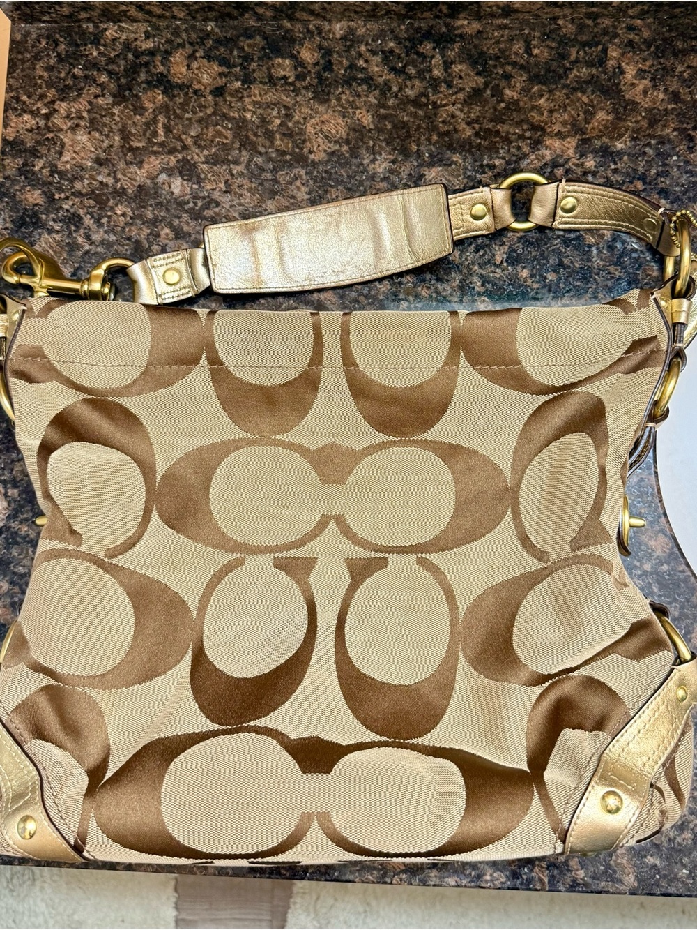 Coach Brown Signature Carly Hobo Bag - Classic Canvas - Picture 7 of 14